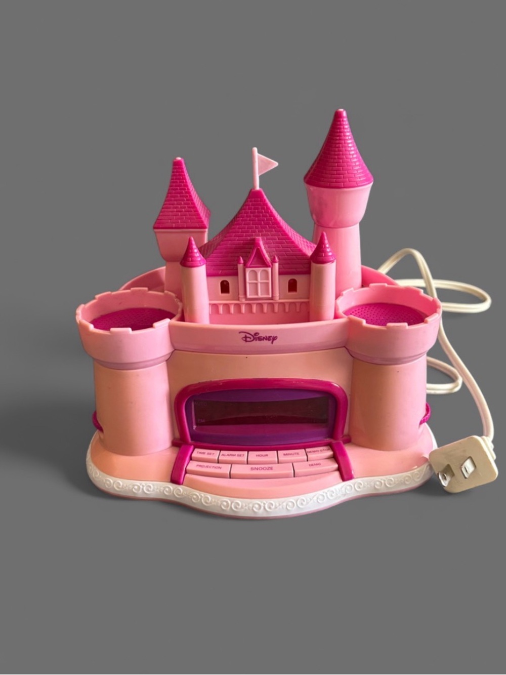 Walt Disney Princess Castle Pink Am/Fm Radio Alarm Clock Music Clock Works